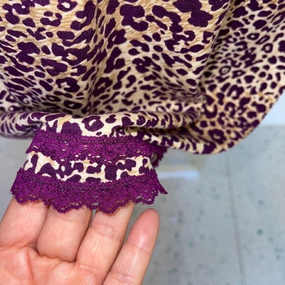 Intimately Free People Nightie Size Large L Womens Animal Print Lace Purple Gold - Picture 8 of 16